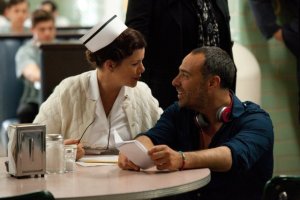 Marcia Gay Harden and Landesman on the set of "Parkland"